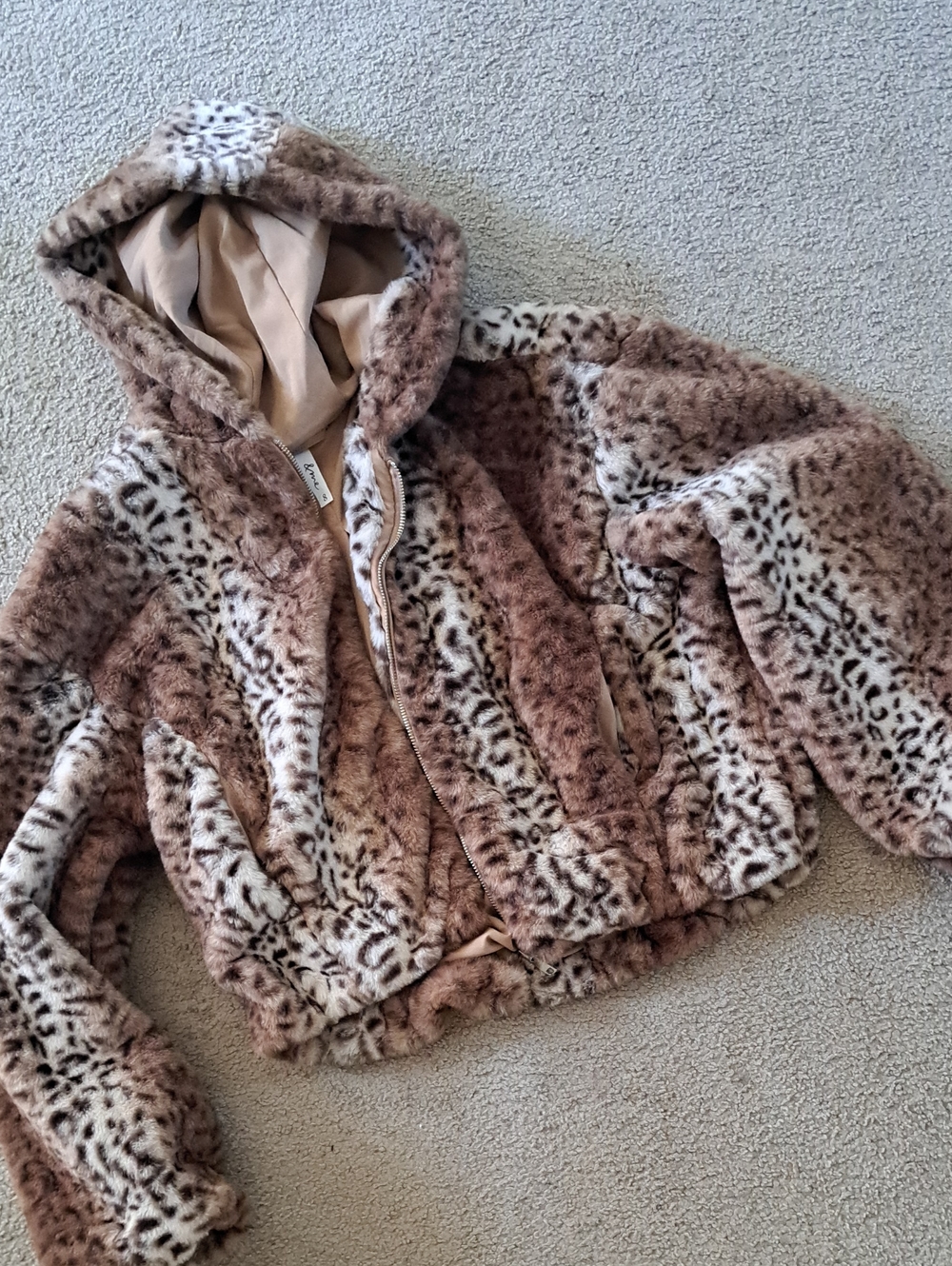 Super Soft Faux Fur Hooded Coat - Brown Leopard Print